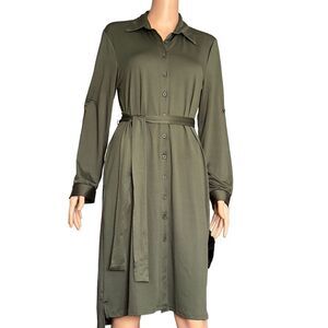 LuLaRoe Army Green Button Down Long Sleeve Dress SMALL